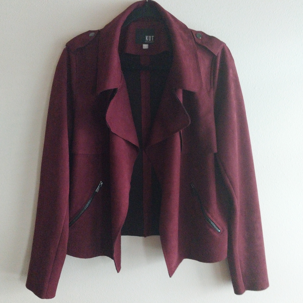 Kut from the Kloth Burgundy Faux Suede Open Front Lightweight Jacket